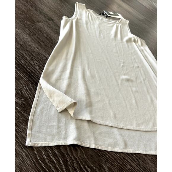 Eileen Fisher 100% Silk Georgette Crêpe Long Shell Bone Bateau Neck Top S Petite - Picture 5 of 16